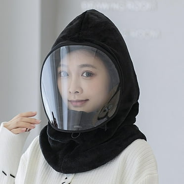 Fesfesfes Women Flannel Winter Hats Mask Set Warm Cap With Transparent Fogless Protective Mask Hat Sets For Ride