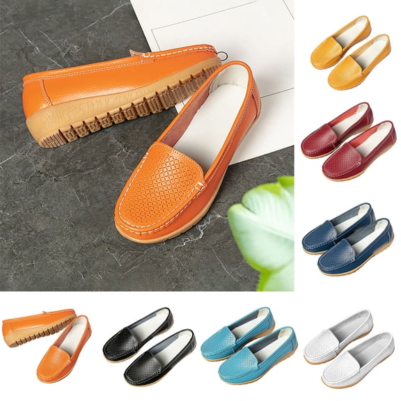 Fesfesfes Women Flats Womens Casual Shoe Cowhide Peas Mom Shoes Cowhide Soled Slipsole Shoes 5.5(36)
