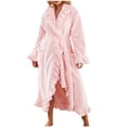 thumbnail image 1 of Fesfesfes Women Fleece Bathrobe Long Sleeve Plush Robe with Pockets Waist Cozy Loungewear Soft Winter Robe Warm Cardigan Style Bathrobe for Home Relaxation Spa Hotel(Pink,L), 1 of 9