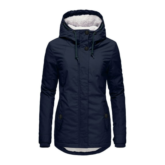 Fesfesfes Women Fleece Lined Coat Hoodies Jacket Slim Winter Parka Coat Outwear Coats Tops With Pockets On Sale