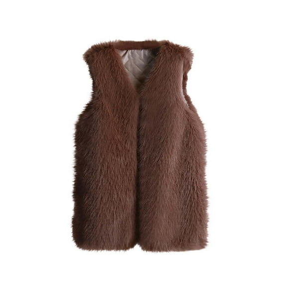 Fesfesfes Women Fleece Vest Medium Length Faux-Fur Vest Warm Women Vest Coat Faux-Fur Tops