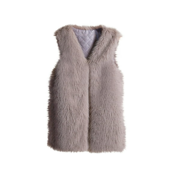 Fesfesfes Women Fleece Vest Medium Length Faux-Fur Vest Warm Women Vest Coat Faux-Fur Tops On Sale
