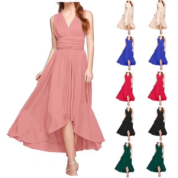 Fesfesfes Women Formal Dress Fashion Solid Color Night Dress Lace Up Sleeveless Women Gowns V-Neck Strap Dress