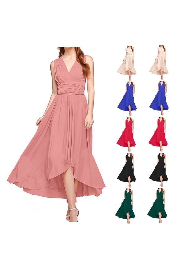 Women Formal Dress Fashion Solid Color Night Dress Lace Up Sleeveless Women Gowns V-Neck Strap Dress