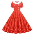 thumbnail image 1 of Fesfesfes Women Gowns A Line Flare Vintage Dress BowKnot Prom Swing Short Sleeve Polka Dot Printing Party Dress Under $10, 1 of 1