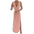 thumbnail image 1 of Fesfesfes Women Gowns Casual England Loose Sleeveless Solid V-Neck Floor-Length Dress Clothes Sale, 1 of 1