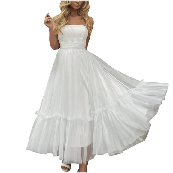 Fesfesfes Women Gowns Casual Solid Color Sleeveless Wrap Slim Midi Party Dress