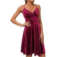thumbnail image 1 of Fesfesfes Women Gowns Casual Solid Sexy V-Neck Sleeveless Shirring Long Dress, 1 of 1