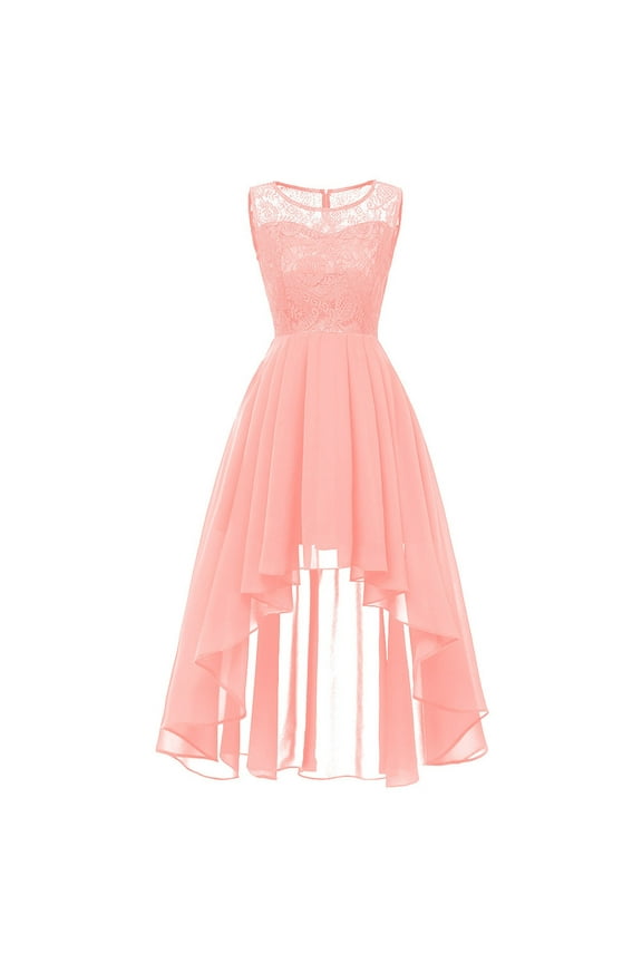 Women Gowns Floral Lace Hi-Lo Bridesmaid Dress Sleeveless Formal Wedding Maxi Dress