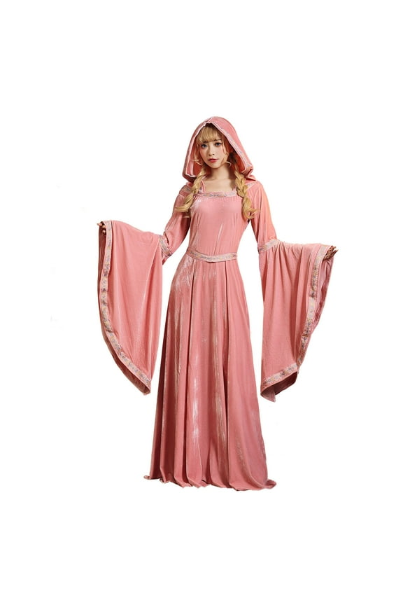 Women Gowns Halloween Retro Gothic Round Neck Long Sleeve Medieval Court Long Dress Under $10