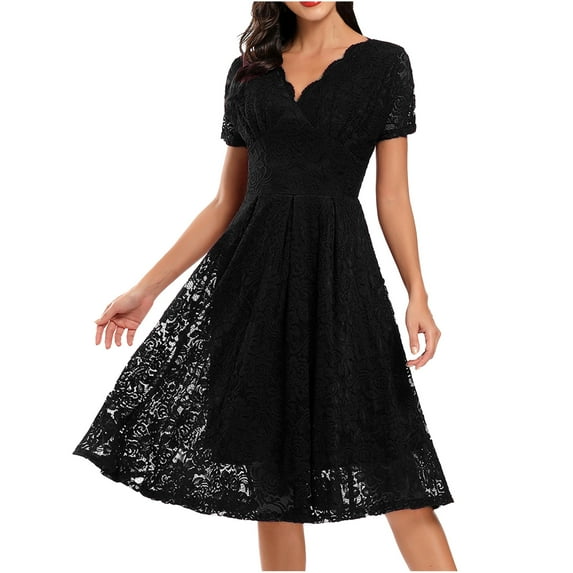 Fesfesfes Women Gowns Lace Short Sleeves Party Dress Cocktail Prom Ballgown Vintage Dress Sale Tops on Clearance