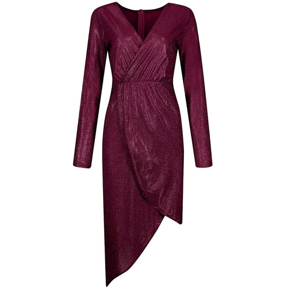 Fesfesfes Women Gowns Long Sleeve Sexy Dress Formal Gowns V Neck Sequin Party Office Gowns And Evening Dresses