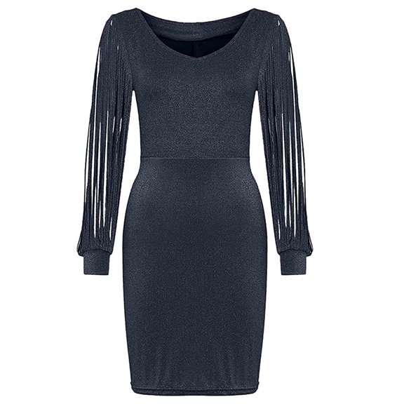 Fesfesfes Women Gowns Long Sleeve Dress Formal Gowns V Neck Sequin Party Office Gowns And Evening Dresses Clothes Sale