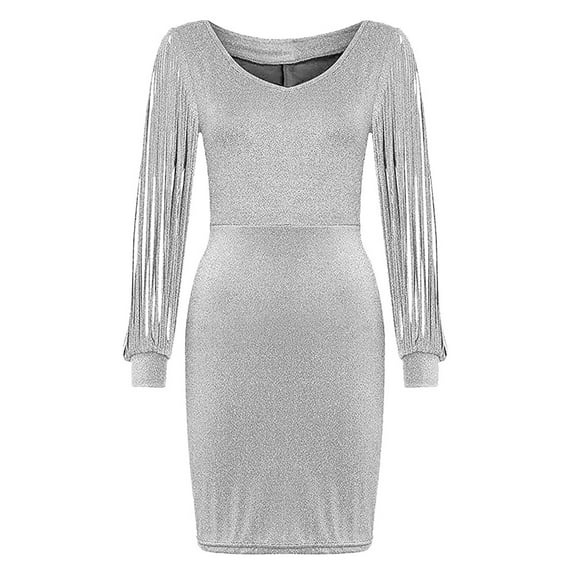 Fesfesfes Women Gowns Long Sleeve Sexy Dress Formal Gowns V Neck Sequin Party Office Gowns And Evening Dresses Under $10