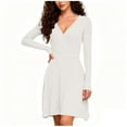 thumbnail image 1 of Fesfesfes Women Gowns Patchwork Splicing Long Sleeve Vintage Party Dress Fashion Solid Color V-neck Brushed Rib A-line Dresses, 1 of 5