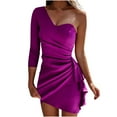 thumbnail image 1 of Fesfesfes Women Gowns Casual Digaonl Collar Solid Dress Long Sleeve Mini Dress Under $10, 1 of 1