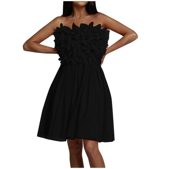 Fesfesfes Women Gowns Sexy Sleeveless Solid Dress Strapless Backless Mini Dress Tops on