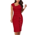 thumbnail image 1 of Fesfesfes Women Gowns Sexy Solid Diagonal-Collar Ruffle Short Sleeve Cocktail Party Ruched Dresses Sale Tops on Clearance, 1 of 1