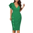 thumbnail image 1 of Fesfesfes Women Gowns Solid V-Neck Ruffle Short Sleeve Cocktail Party Ruched Dresses Clothes Sale, 1 of 1