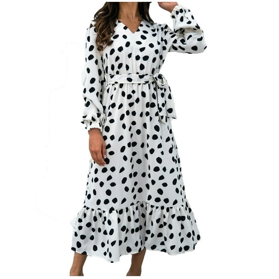 Fesfesfes Women Gowns V-Neck Long Sleeve Bandage Print Party Fall Ankle Length Dress Plus Size $10