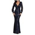 thumbnail image 1 of Fesfesfes Women Gowns Soild V-Neck Sequins Dress Long Sleeve Party Long Dresses Tops on, 1 of 1