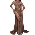 thumbnail image 1 of Fesfesfes Women Gowns Solid One-Shoulder Sequin Decorative Hip Dress Slit Long Dress Tops on, 1 of 1