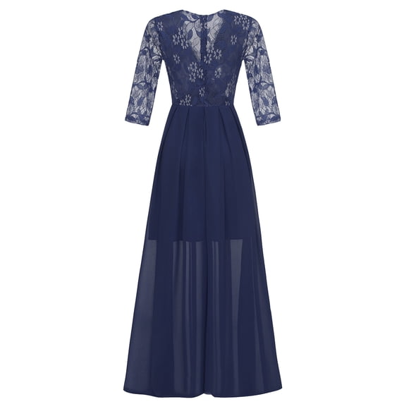 Fesfesfes Women Gowns Three Quarter Sleeve V Neck Lace Solid Party Swing Vintage Cocktail Long Dress Under $10