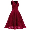 thumbnail image 1 of Fesfesfes Women Gowns V-Neck Lace Color Block Draped Patchwork Cute Party Evening Formal Dress Clothes Sale, 1 of 1