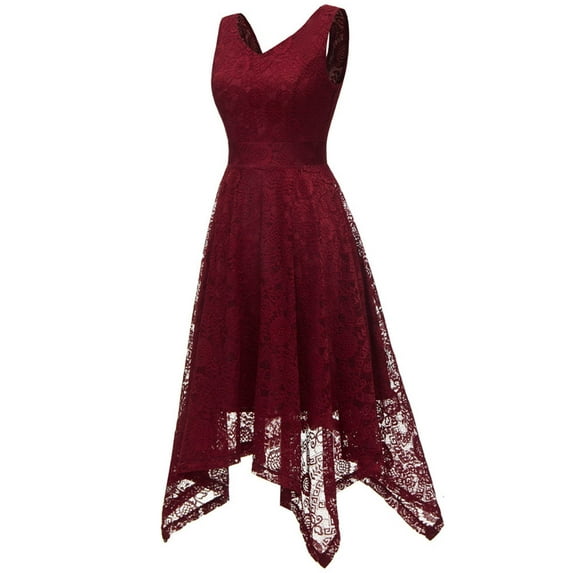 Fesfesfes Women Gowns V-Neck Lace Color Block Draped Patchwork Cute Party Evening Formal Dress Sale Tops on Clearance