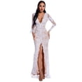 thumbnail image 1 of Fesfesfes Women Gowns V neck Mesh sequin stitching Long Sleeve Party Long Dress Clearance Under $10, 1 of 1