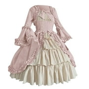 Fesfesfes Women Gowns Vintage Gothic Court Square Collar Patchwork Bow Long Sleeve Dress Plus Size $10