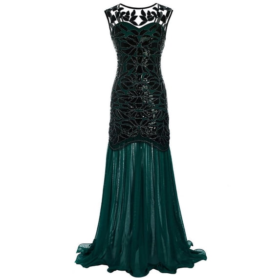 Fesfesfes Women Gowns 's 1920s Black Sequin Gatsby Maxi Long Evening Prom Dress Plus Size Under $10