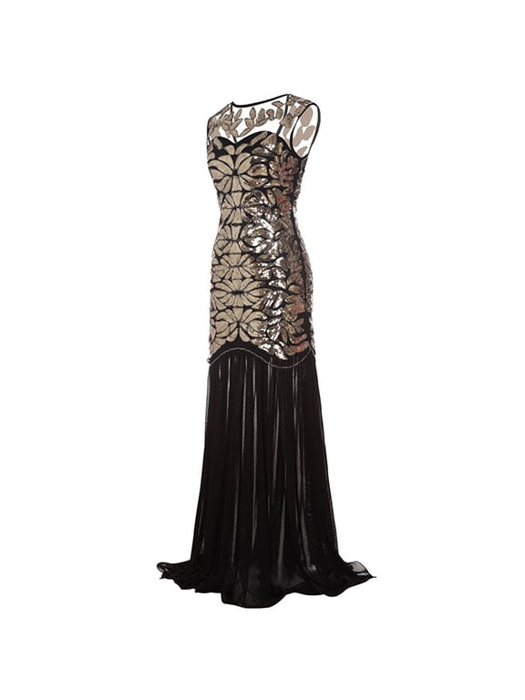 Women Gowns 's 1920s Black Sequin Gatsby Maxi Long Evening Prom Dress Plus Size Clothes Sale