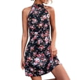 thumbnail image 1 of Fesfesfes Women Halter Neck Dress Spring Mini Dress Casual Printing Off The Shoulder Sleeveless Sun Dress Mock Neck Floral Printed Boho Beach Dress, 1 of 7