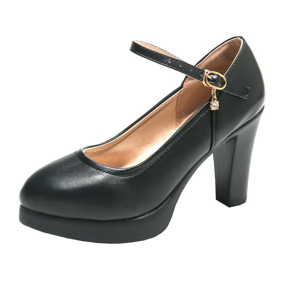 Fesfesfes Women Heels Women Pointed Toe Breathable Buckle Strap Rhinestone Casual Jobs Shoes 5.5(36)