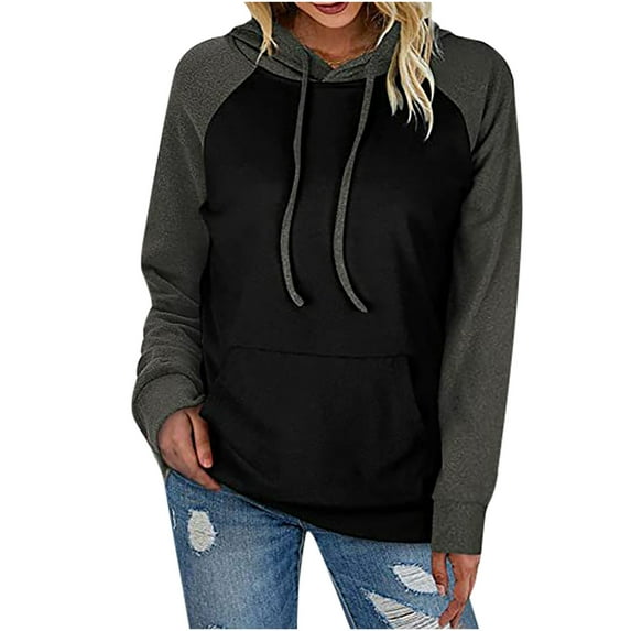 Fesfesfes Women Hooded Casual Long Sleeve Hoodie Patchwork Ladies Tops Sweatshirts Under $10