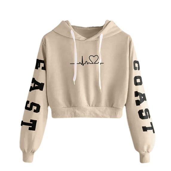 Fesfesfes Women Hooded Casual Long Sleeve Tops Ladies Printed Sweatshirt Short Blouse Tops on