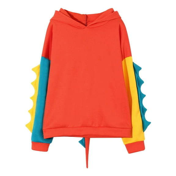 Fesfesfes Women Hooded Casual Loose Long Sleeve Splice Dinosaur Sweatshirt Tops