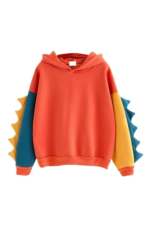 Women Hooded Casual Loose Long Sleeve Splice Dinosaur Sweatshirt Tops Plus Size $10