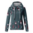 thumbnail image 1 of Fesfesfes Women Hooded Casual Slim Christmas Print Pachwork Long Sleeve Tops Blouse Tops on, 1 of 9