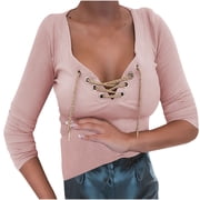 Fesfesfes Women Hooded Casual Solid Drawstring Tight Long Sleeve Pullover Tops Clothes Sale