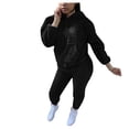 thumbnail image 1 of Fesfesfes Women Hooded Casual Solid Shirt Hooded Blouse Pocket Plush Pant Suit Sale or Clearance, 1 of 6