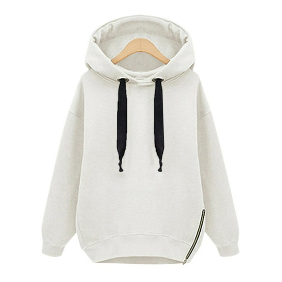 Fesfesfes Women Hooded Hooded Long Sleeve Solid Plush Sweatshirt Medium Length Tops Under $10