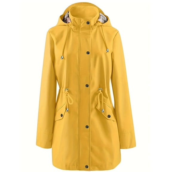 Fesfesfes Women' Hooded Jacket Adjustable High-Collar Straight Sleeves Blouses Loose Zipper Pockets Lightweight for Outdoor Sports Wear(Yellow#3,S)