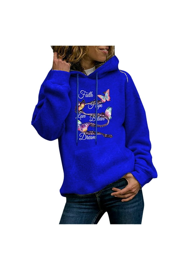 Women Hooded Long Sleeve Butterfly Print Hooded Pocket Casual Sweatshirt Top Plus Size $10