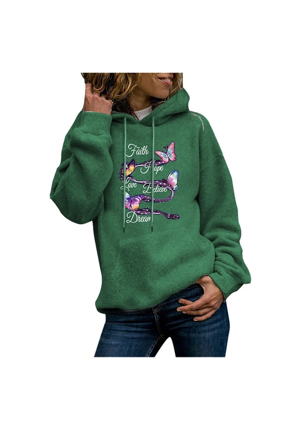 Women Hooded Long Sleeve Butterfly Print Hooded Pocket Casual Sweatshirt Top Plus Size $10