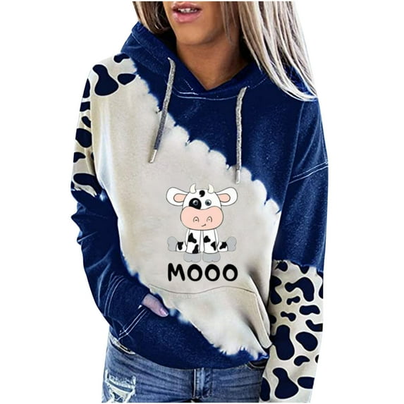 Fesfesfes Women Hooded Long Sleeve Patchwork Printed Ladies Hooded Sweatshirt Tops Sale Tops on Clearance