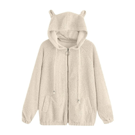 Fesfesfes Women Hooded Long Sleeve Sweatshirt Warm Bear Shape Fuzzy Hoodie Zipper Plus Size $10