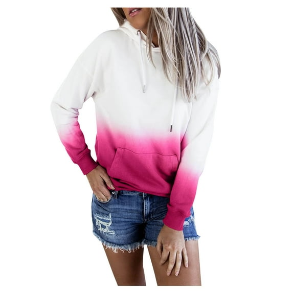 Fesfesfes Women Hooded Plus Size Tie-Dye Printed Gradient Pullover Long Sleeve Sweatshirt Top Clothes Sale