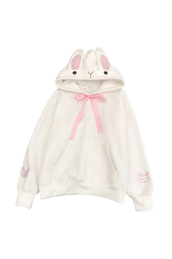 Women Hooded Rabbit Ears Top Hoodie Long Sleeve Blouse Loose Sweatshirt Plus Size $10